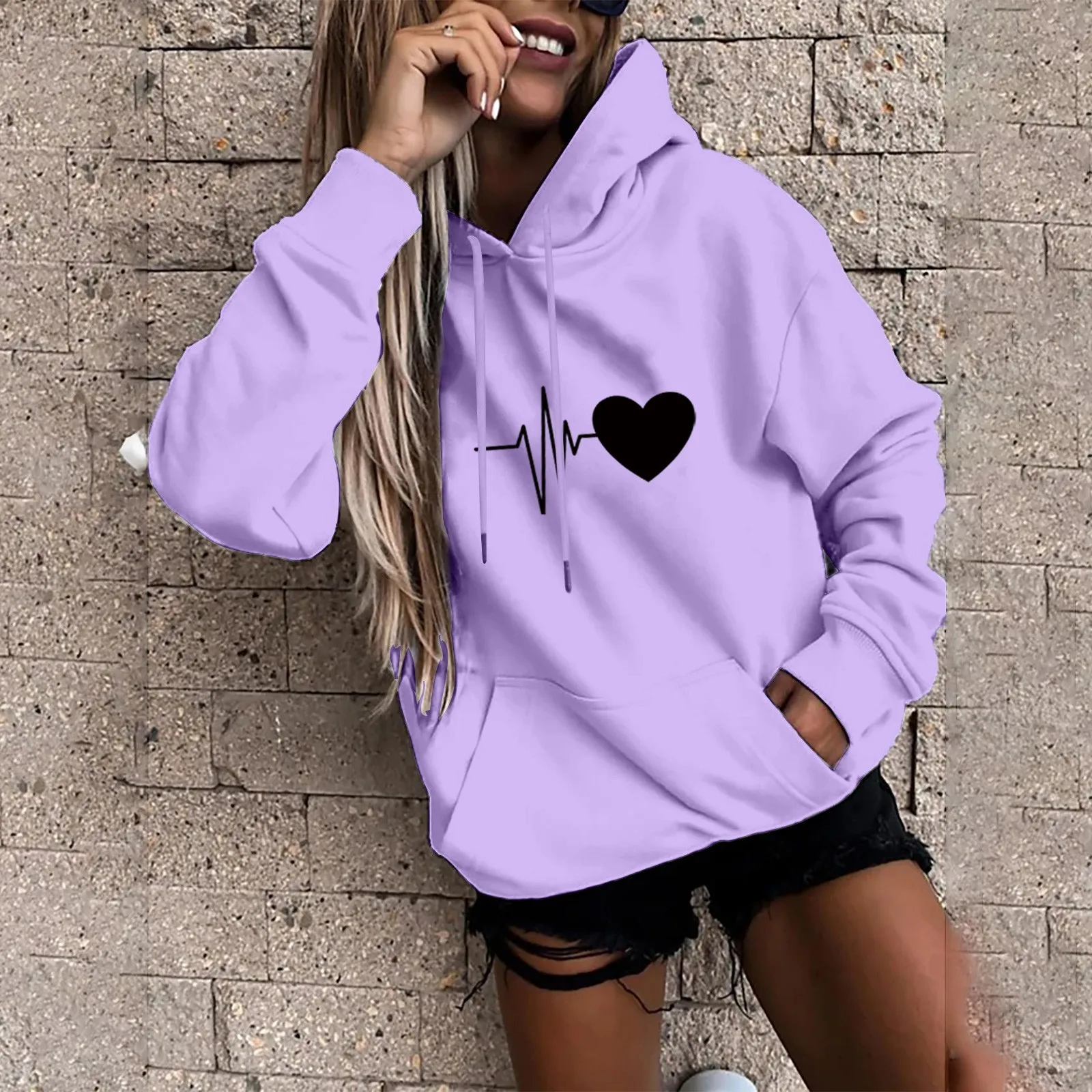 Damski sweter Modny, swobodny, zabawny nadruk Bluza z kapturem Luźne sportowe topy Pullover