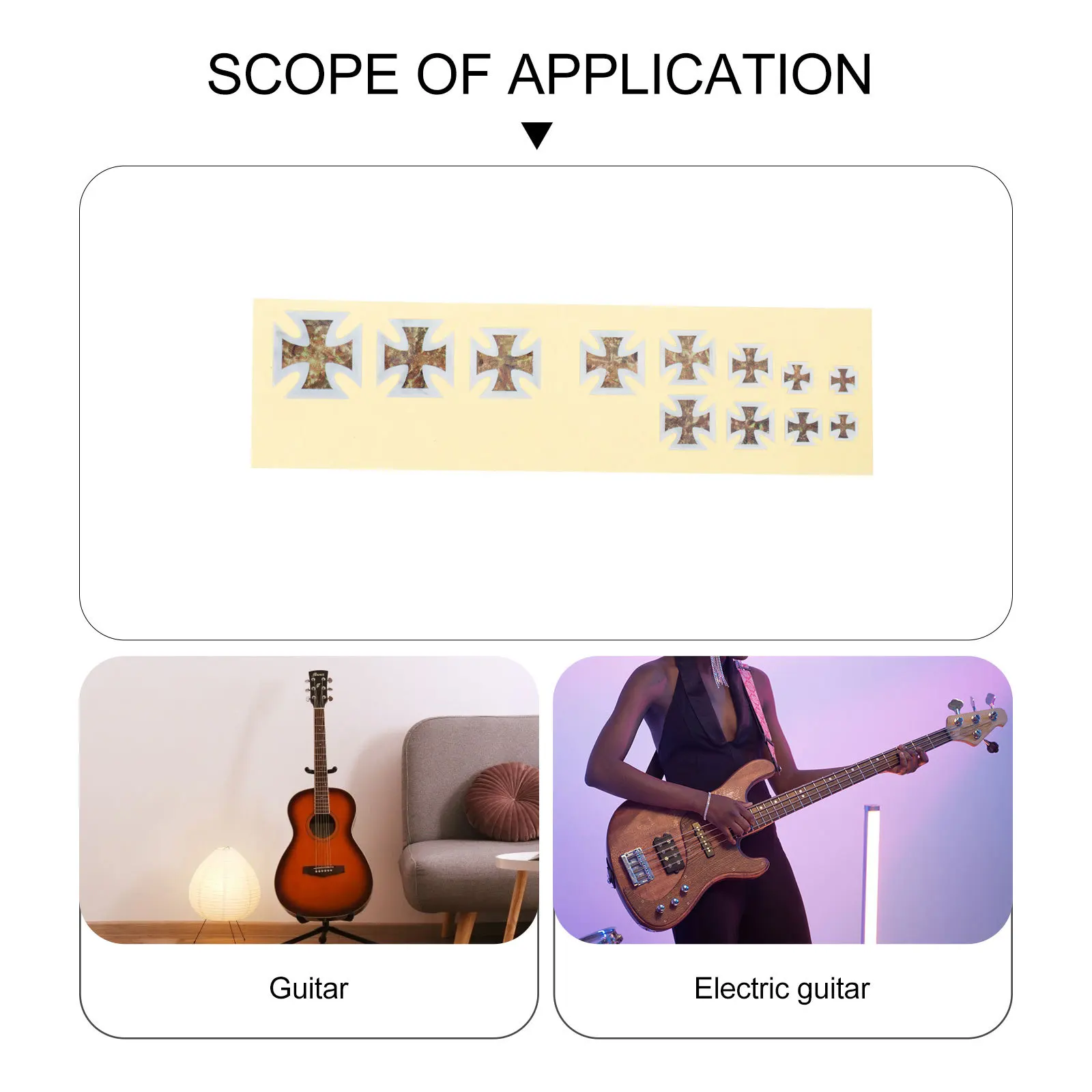 3Pcs Guitar Sticker Creative Cross Square Musical Instrument Waterproof Fingerboard Decals Sweat Proof Electric Guitar