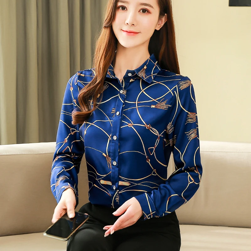 New Silk Shirt Women\'s Korean 2024 Spring Long Sleeve Shirts For Women Casual Print Women Blouse And Tops Blusas Mujer 8185