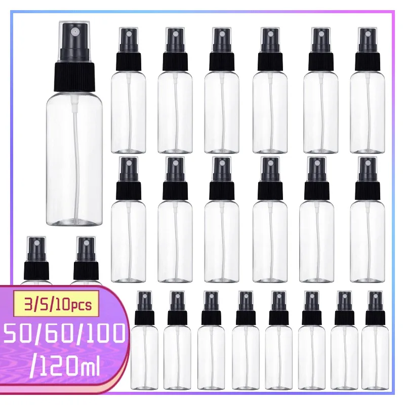 3/5/10pcs Refillable 50ml 60ml 100ml 120ml Clear PET Plastic Portable Spray Bottle Empty Perfume Container Travel Bottles