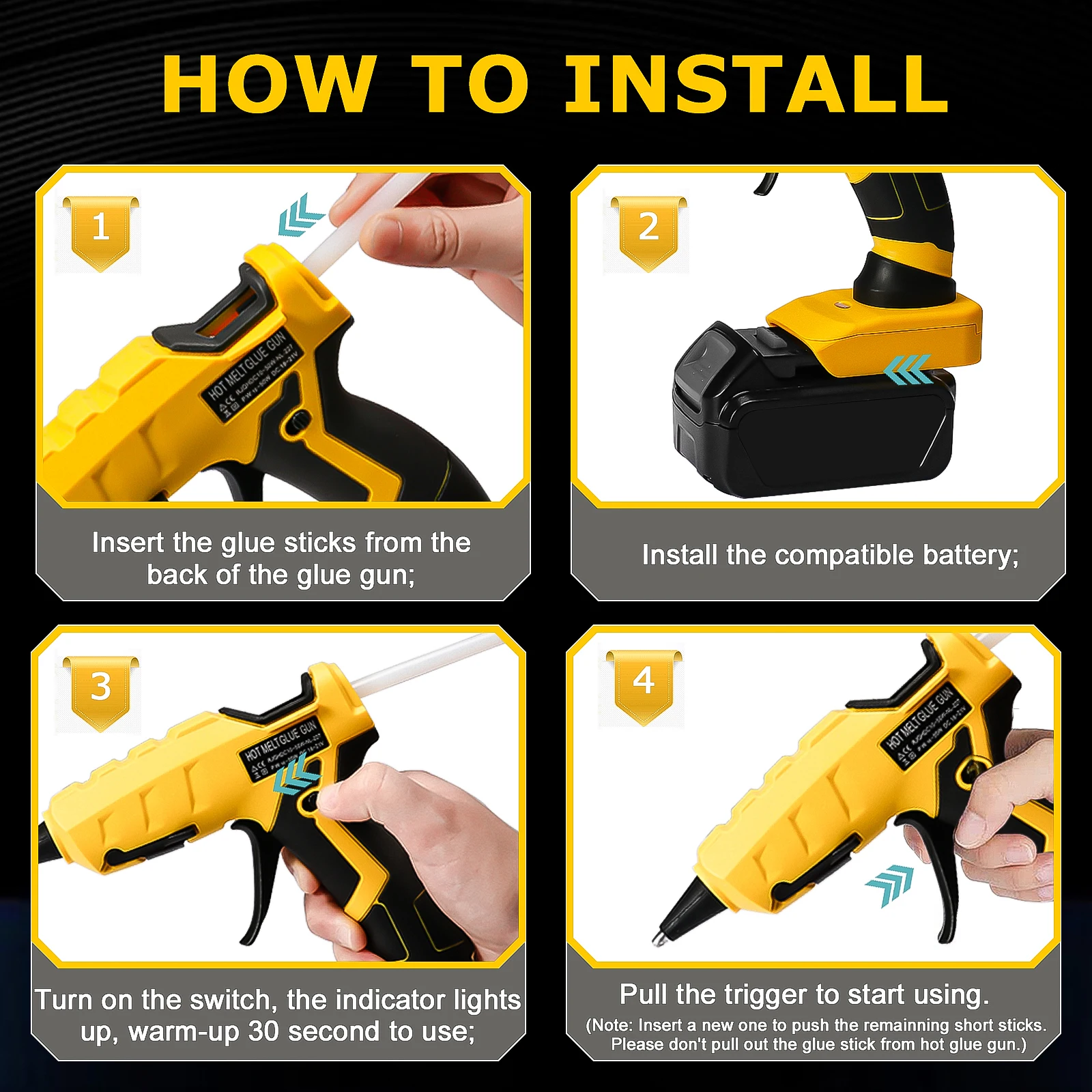 RexLeLXB 50W Cordless Hot Glue Gun Handheld Quick Heating Hot Melt Glue Gun with 30pcs 7mm Sticks for Dewalt 20V Battery Pin