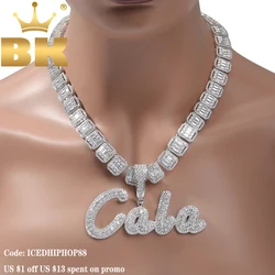 THE BLING KING Custom Brush Script Letter Two Tone Pendant Micro Paved CZ Personalized Name Plate Necklace Hiphop Jewelry