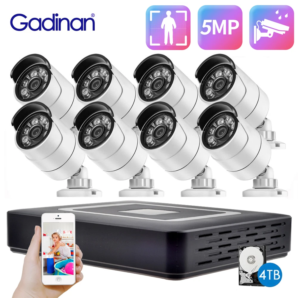 Gadinan Outdoor Waterproof 8CH 5MP AHD Camera Kit 5 in 1 Video Recorder Surveillance System Motion Detection Security CCTV Syste