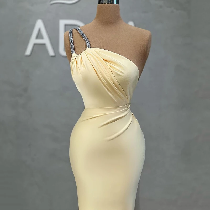 Thinyfull-vestido de fiesta largo hasta el suelo para mujer, traje de noche de graduación con abalorios, un hombro al descubierto, color amarillo, talla grande, 2022