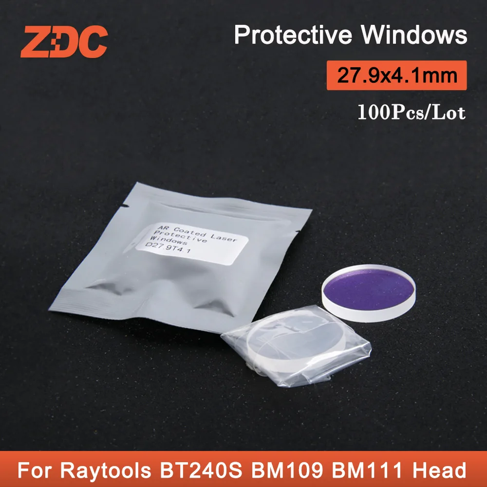 Imagem -02 - Lot Fibra Laser Proteção Lens 27.9x4.1 mm para Raytools Bt210s Bt240s Bm109 Bm111 Cabeça de Corte 100 Pcs