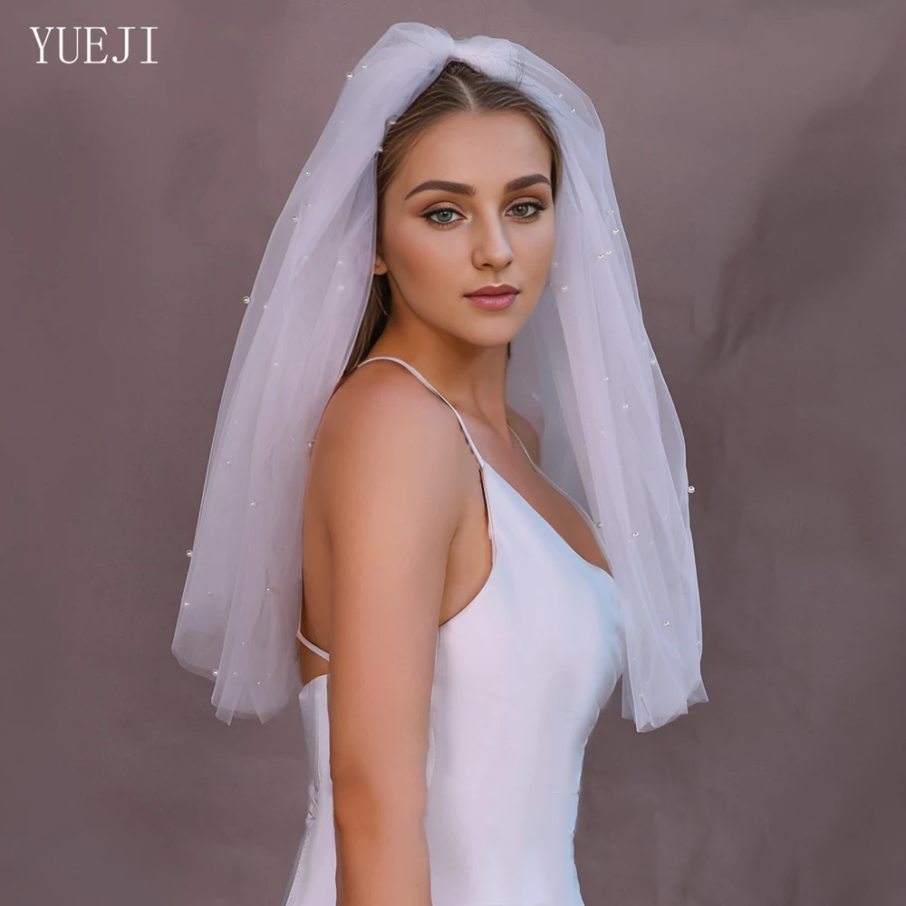 YUEJI-Voile de perles doux pour double patients, court, blanc ivoire, accessoire de mariage, épaules, extérieur, YJ07 avec peigne