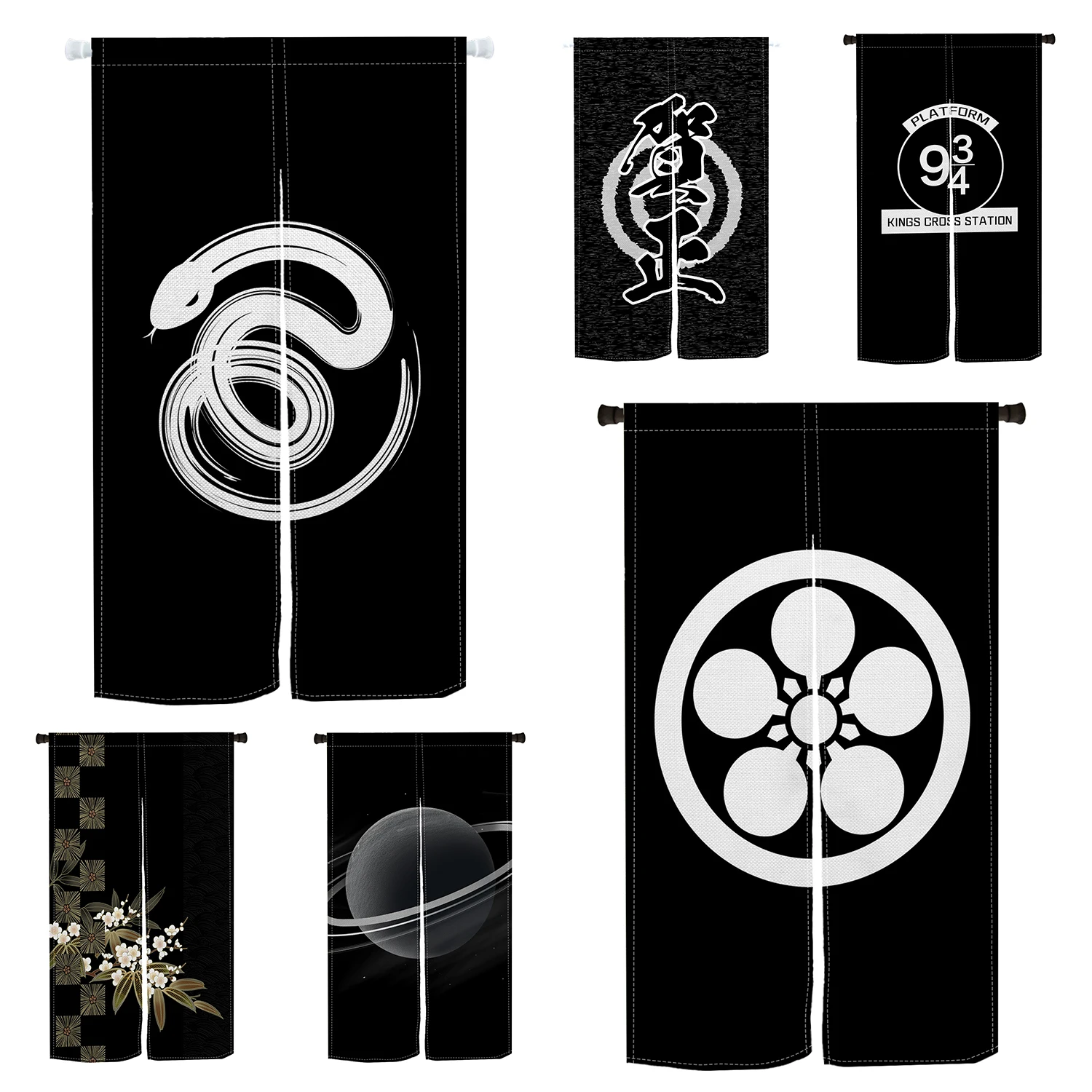 

Snake Black Door Curtain Japanese Noren Kitchen Dining Doorway Partition Opaque Hanging Half Curtain Home Decor Entryway Curtain
