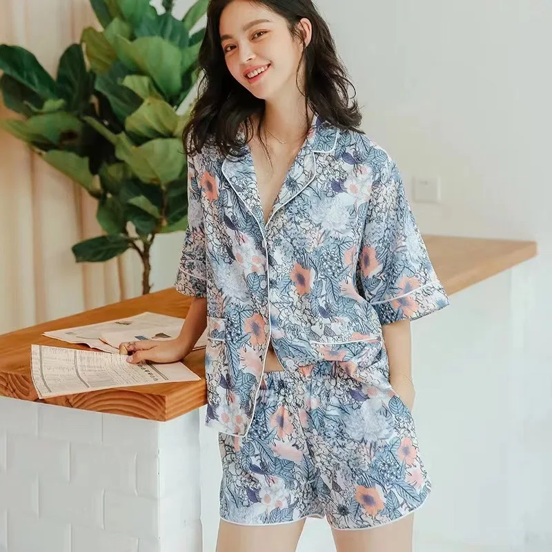 Short Pajamas Set Plant Printed  Sets Womens Outfits  Clothes for Women  Pyjama Pour Femme  Sexy Sleepwear