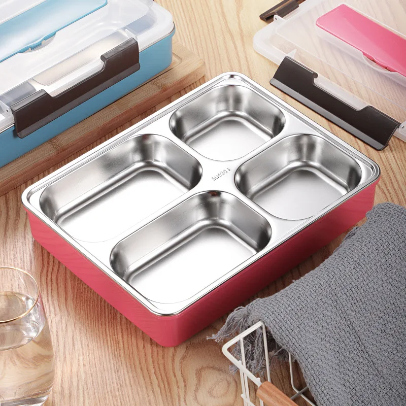 stainless steel 304 Insulation Lunch Box Increase capacity Japanese-style Lunch box student Square With lid Partition box