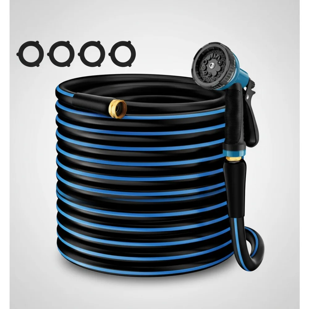 

Heavy Duty 5/8" 100FT Garden Hose with 10-Function Sprayer - Flexible Rubber, Leakproof Fittings for Lawn, Car Wash