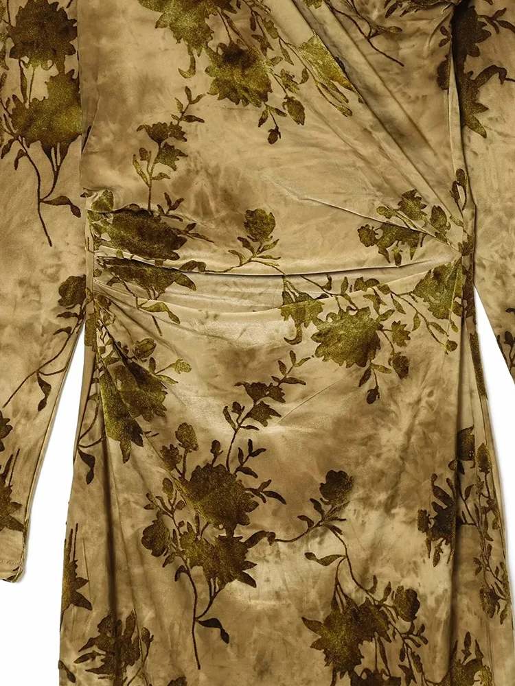 المرأة خريف شتاء جديد المخملية يتدفقون واحد الكتف فستان بكم طويل رقيقة الأزهار التطريز التخسيس فستان ماكسي الكاحل طول