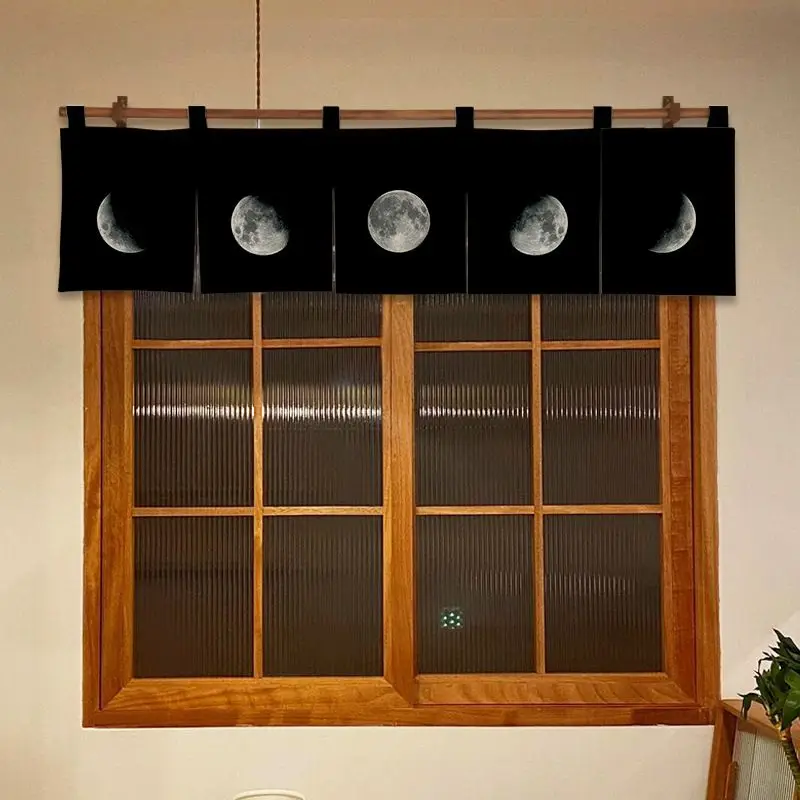 VIKAMA Moon Mountain Bird Short Noren Partition Curtain Light Window Valance Kitchen Cafe Oriental Decor