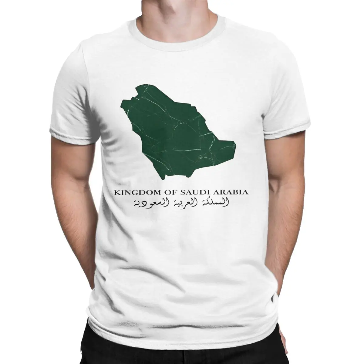 تي شيرت بأكمام قصيرة برقبة دائرية للرجال ، قطن ، قمم عتيقة ، تصميم خريطة المملكة العربية السعودية ، الصيف #2