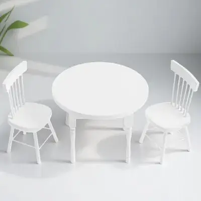 

1Set White Round Miniature Table Dollhouse Furniture Dining Room Chairs Wood Texture Dollhouse Kitchen Accessories