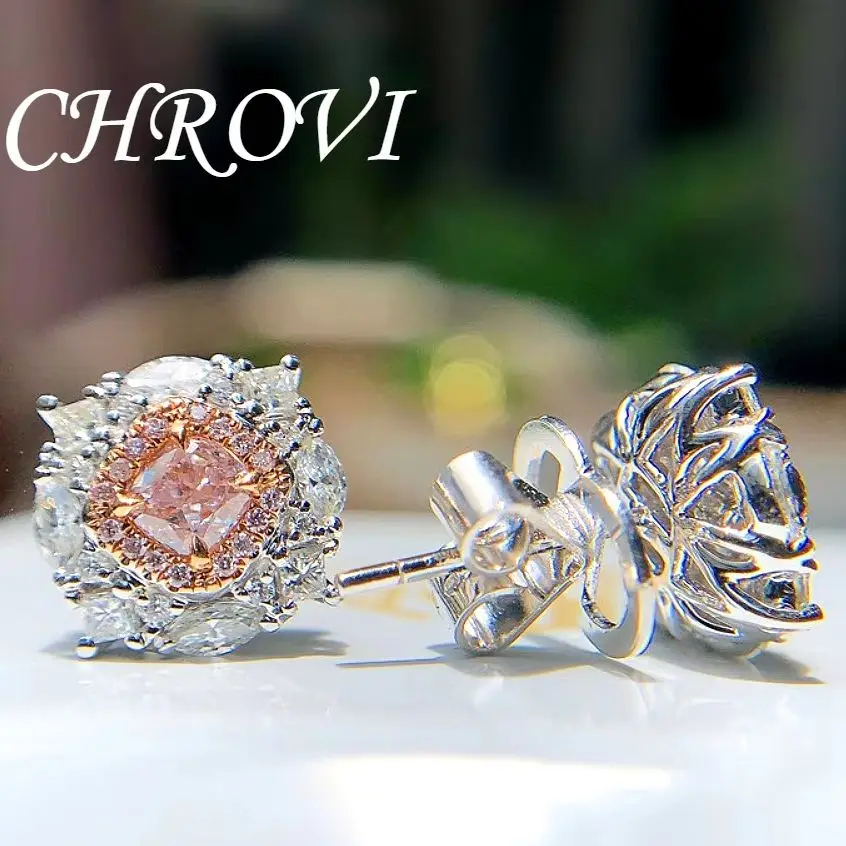 Luxury-Style 925 Sterling Silver Retro Pink Diamond Earrings Exquisite Pink Diamond Earring Set for Wholesale