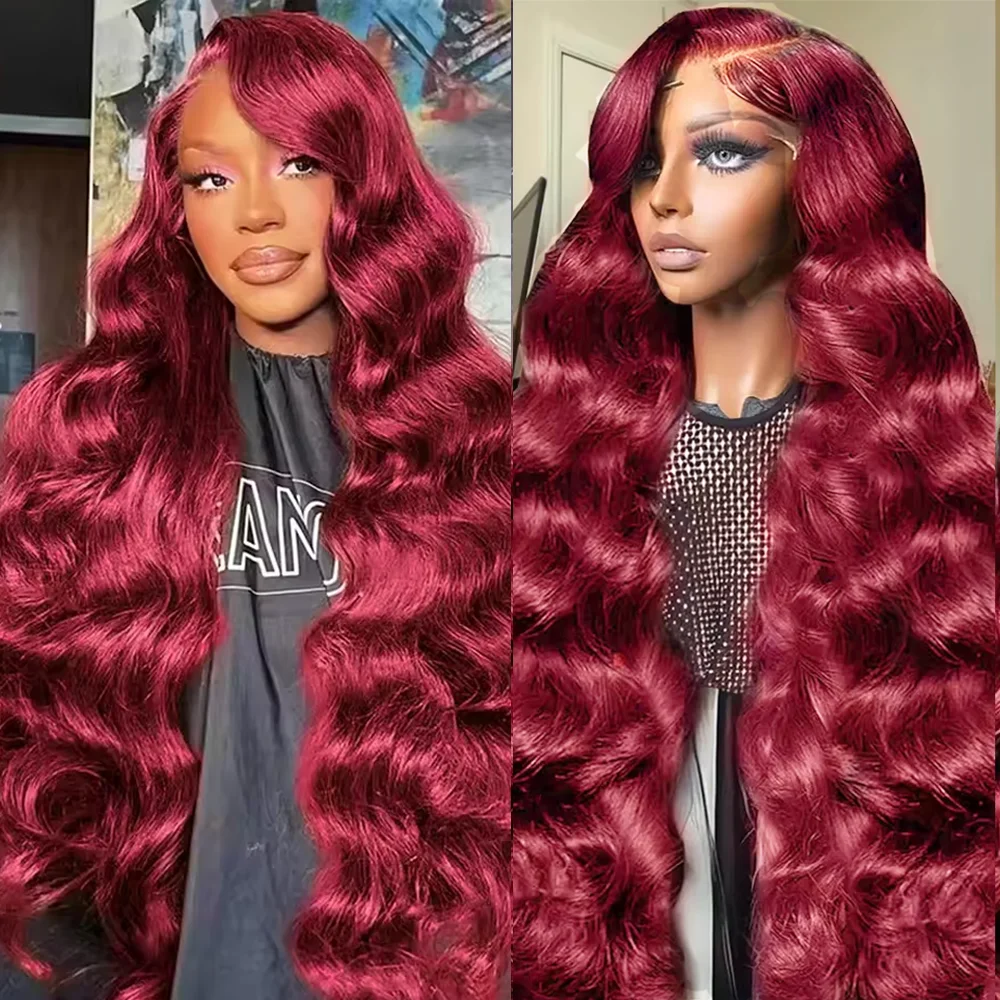 

99J 13x6 Hd Lace Frontal Human Hair Wigs 200 Density Burgundy Body Wave 13x4 HD Lace Front Human Hair Wigs For Women 46 Inch