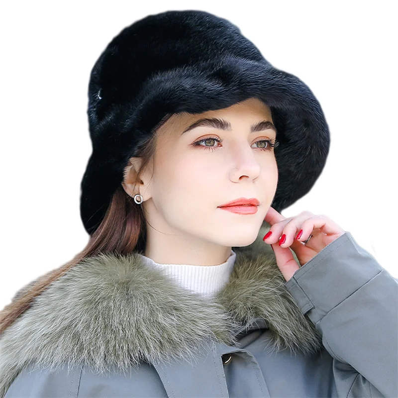 

Women Bucket Hat Mink Fur Hat Ladies Adults Solid Color Fisherman Cap Fur Hat For Fall Winter 2023 Fashion Bonnets Real Fur Hat