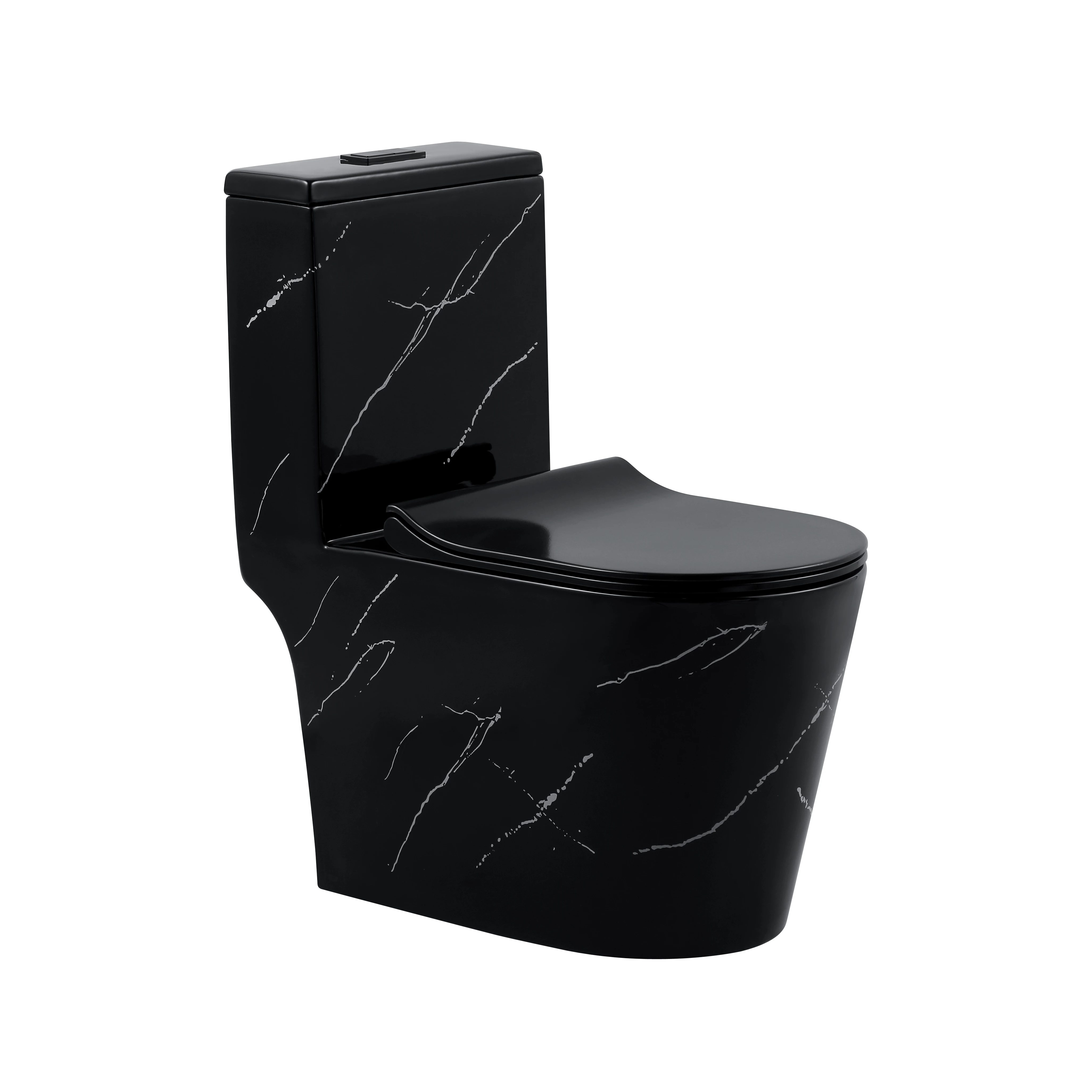 Toilet,European Design Tornado Quiet Flush Floor Mounted Toilet Matt Black Marble Washdown Square One Piece Toilet For Hotel