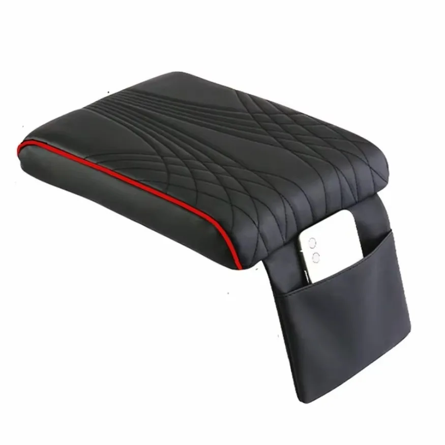 1x Stripe Car Armrest Cushion Cover Center Console Box Pad Protector Black Red Line