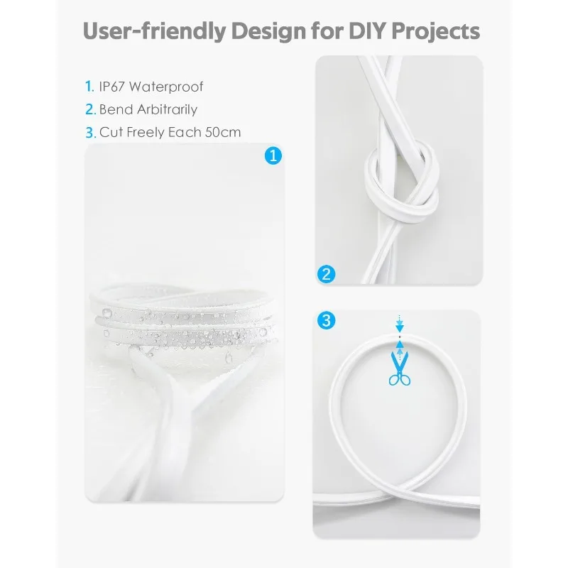 45 متر في الهواء الطلق النيون LED حبل أضواء مقاوم للماء 150ft التيار المتناوب 110 فولت ~ 130 فولت الباردة الأبيض النيون LED مرنة حبل ضوء مع وحدة تحكم عكس الضوء