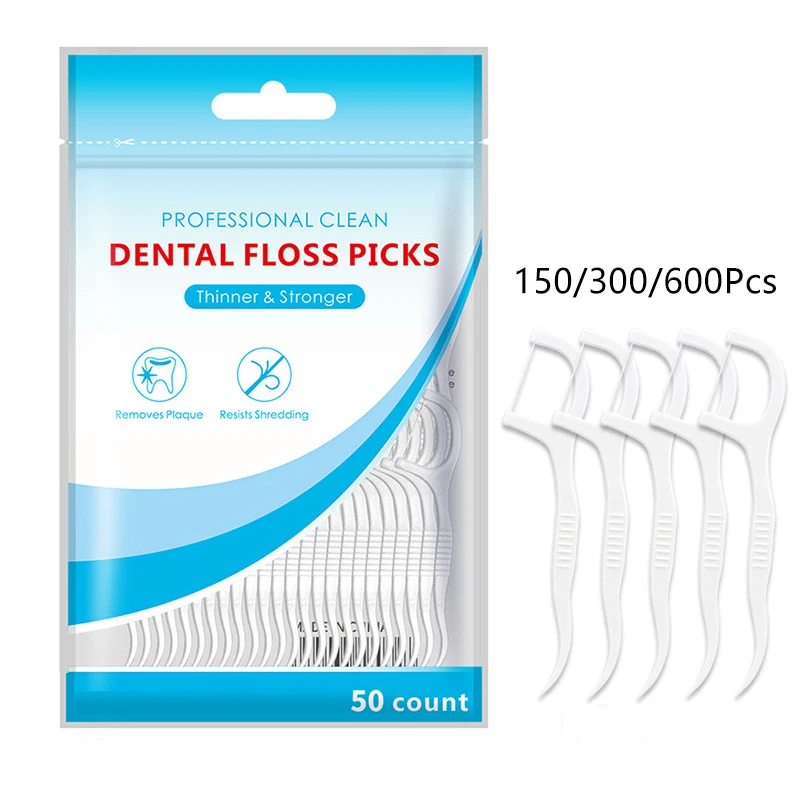 

150/300/600pcs Adult Dental Floss Sticks Ultra-Fine Flosser Home Set Portable Toothpick Thread Dental Floss