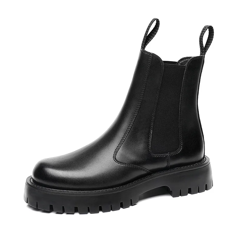 British style men casual high chelsea boots black white shoes party banquet dress natural leather boot cool long platform botas