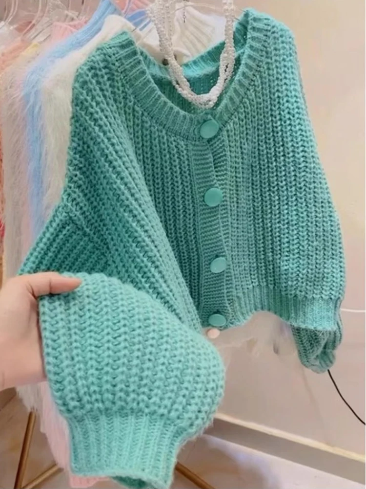 Cardigan à col rond pour femme, pull court, manches longues, décontracté, simple boutonnage, veste Simple, doux, ample, couleur unie, vêtements, nouvelle collection automne