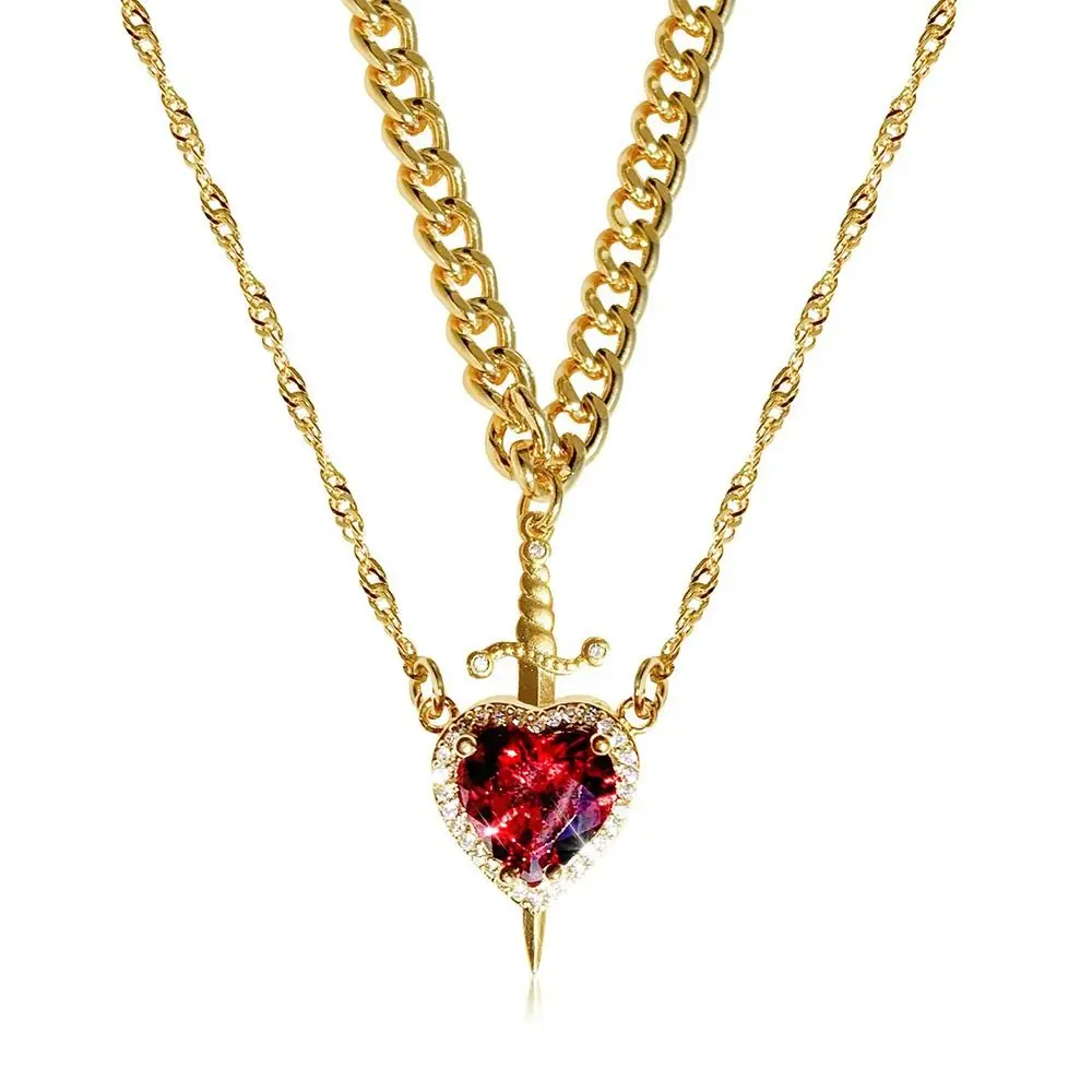 Trendy Heart and Sword Necklace Valentine's Day Gift Silver Plated Sword Through Heart Necklaces Jewelry Gifts Matching Necklace