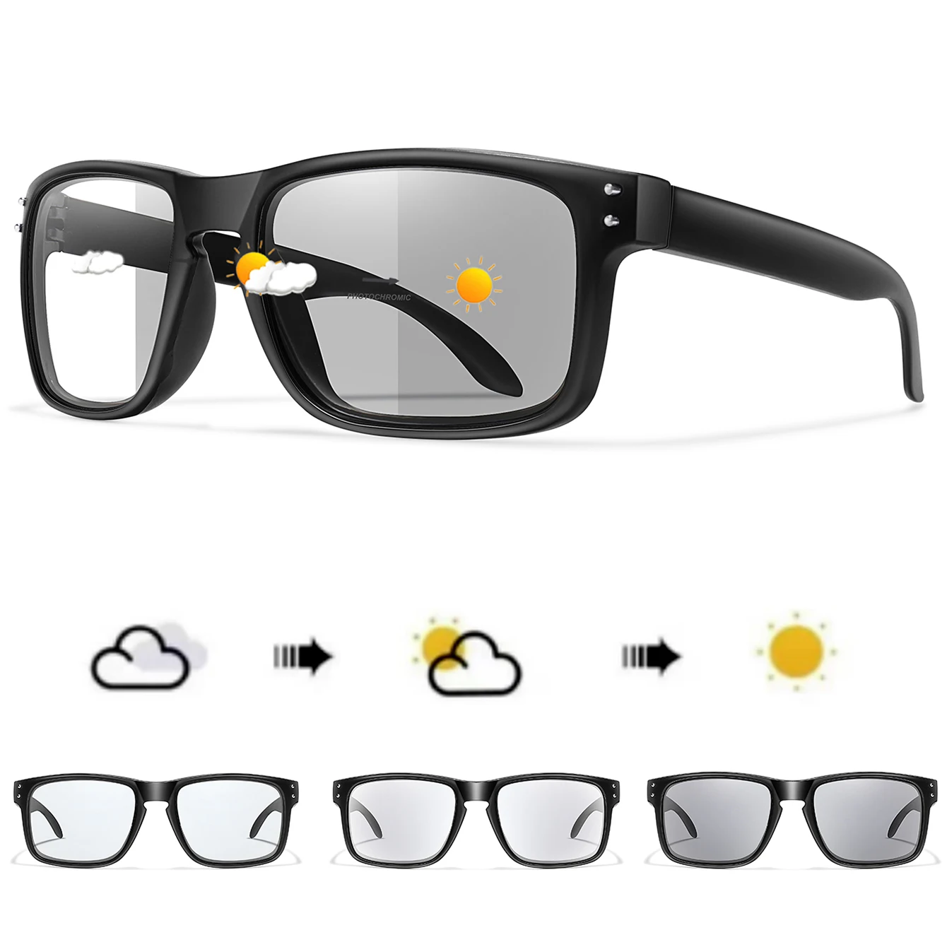 Outdoor Sports Photochromic Sunglasses Men Women Cycling Mtb Bicycle Eyewear Square Windproof Simple Classic Goggles