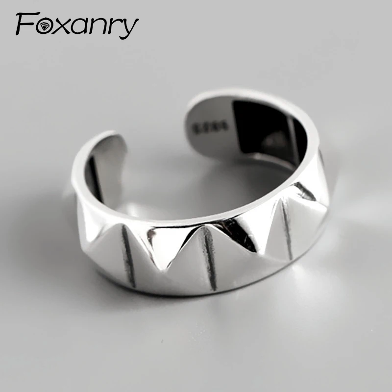 Foxanry Silver Color Minimalist Geometric Cuff Rings For Women Couples Classic Trendy Vintage Personality Party Jewelry Gifts