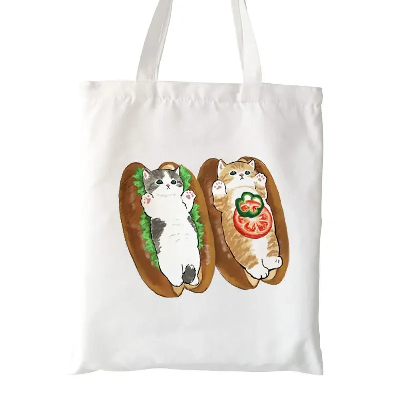 Kobieta Torby na zakupy Kawaii Cartoon Cats Fun Tote Bag Shopper Casual Organizer Lunch Handbags Large Capacity Canvas Shoulder Bags — zdjęcie 2