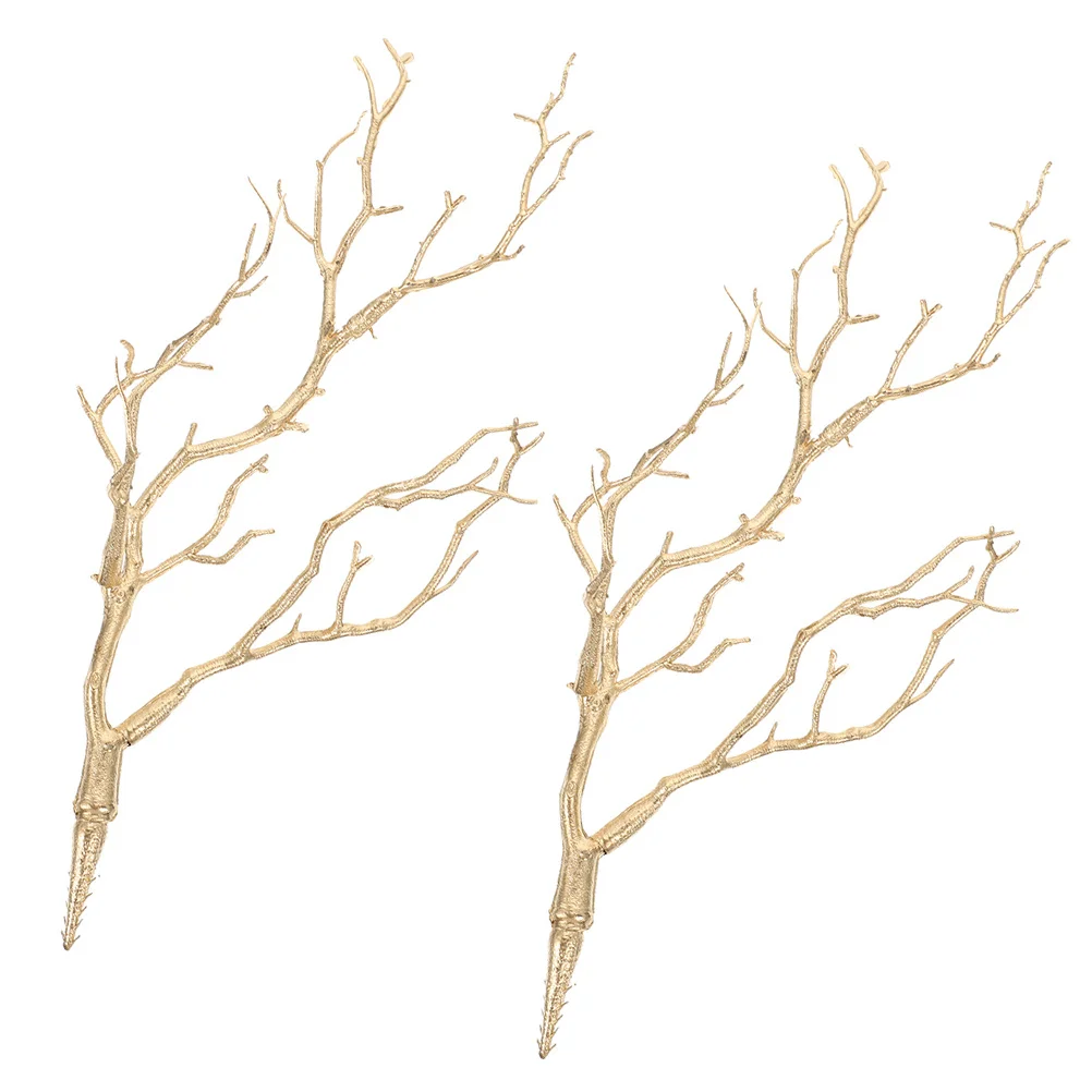 

2 Pcs Simulated Twig Ornaments Artificial Tree Branches Faux Wedding Plants Decor Indoor Fake Golden Hanging from Ceiling