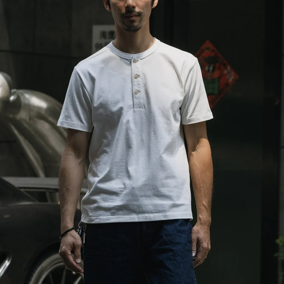 

Bronson Classic Henley Shirts American Casual Vintage Style Short Sleeve Tee Men
