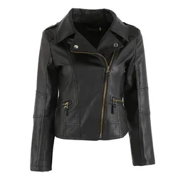 Vintage Women PU Leather Jacket Casual Autumn Winter Zipper Lapel Windbreaker Streetwear Female Blazer High Street Clothes