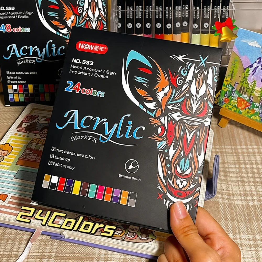 Acrylic Paint Markers Dual Tip Art Pens For DIY Shoes Rock Painting Fabric Waterproof Permanent Marker Set For Student Drawing
