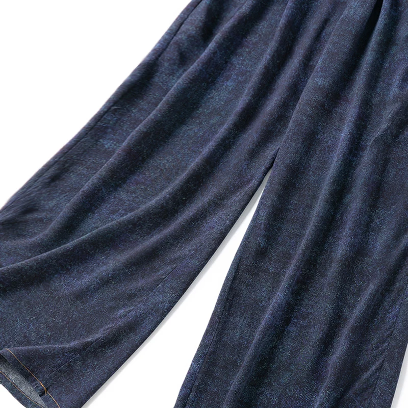 Birdtree, 100%Real Silk Wide Leg Jeans, Women High Waisted Solid, Loose Casual Commute Versatile Trousers, 2024 Summer B461105QC