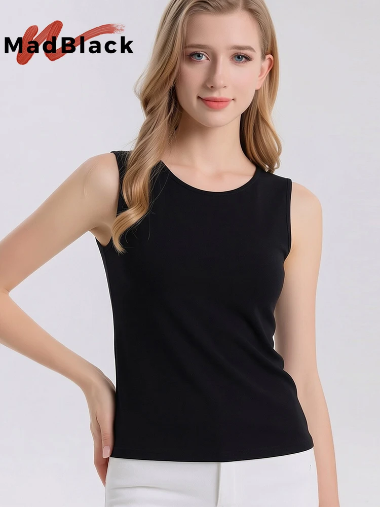 MadBlack-100%Real Silk Elegant Knit Vest, O Neck Solid, Women Versatile Casual Thin Loose Tank Top, 2026 Summer New T67372CC