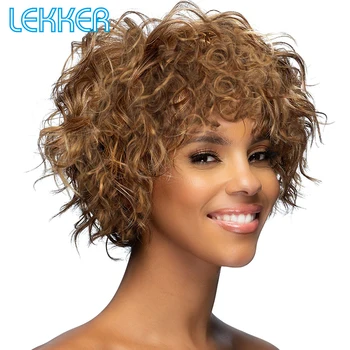 Lekker vurgulamak kahverengi kısa gevşek kıvırcık Bob İnsan saç peruk kadınlar için kabarık kabarık kıvırmak renkli brezilyalı Remy saç 10 