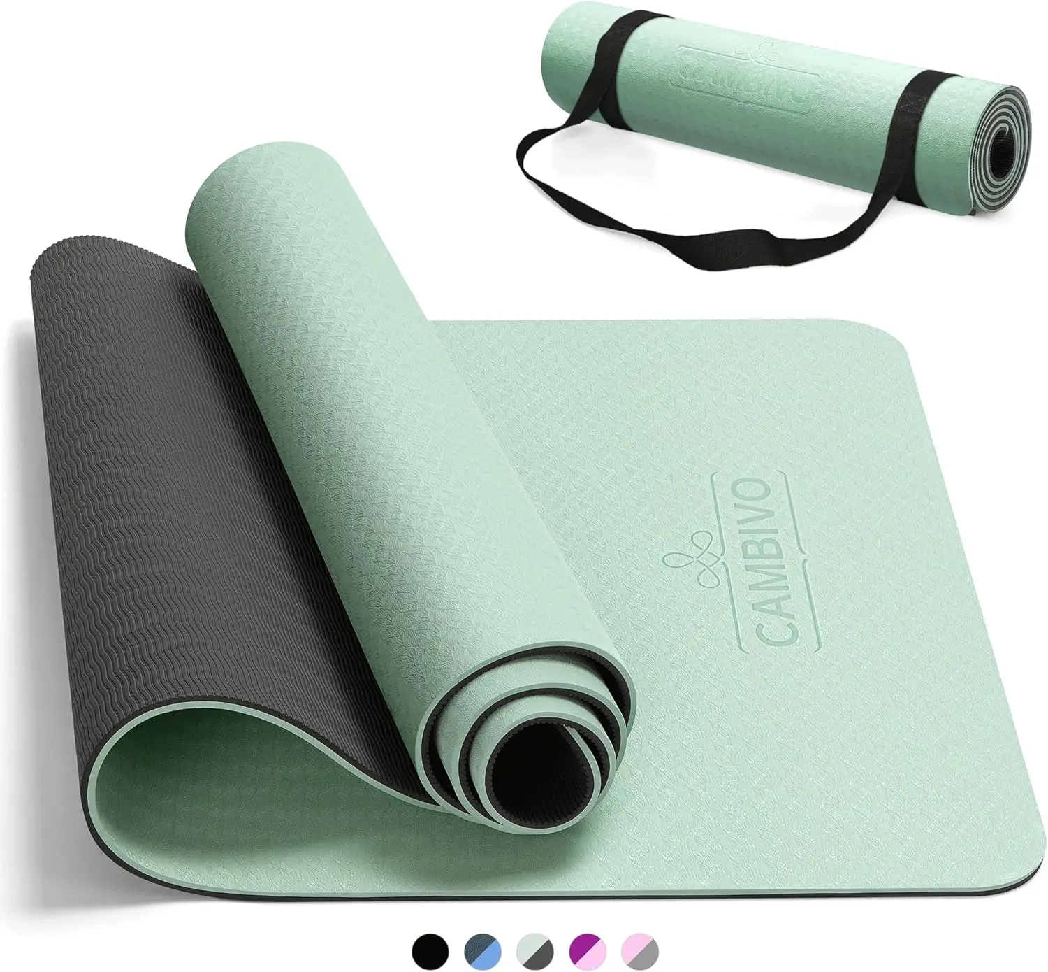 Extra Thick Yoga Mat Non Slip TPE 72x24in, 1/3 & 1/4 & 2/5 Inch Options with Carrying Strap for Yoga Pilates Floor Exercise