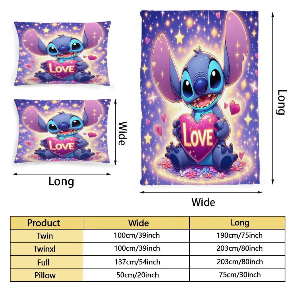 StitchCartoon Single Bed Sheets Set para crianças, Cute Linen Quilt Cover, Case completo, Stitch