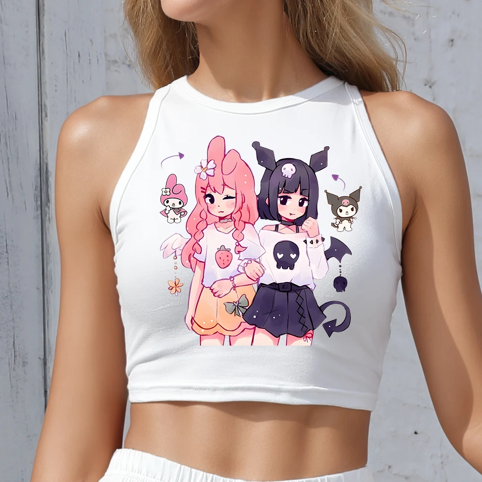 

Cotton Kuromi Sexy Tank Tops Women's Summer Sanrio Kawaii My Melody Sleeveless Streetwaer Harajuku Ladies Slim Crop Top Y2K