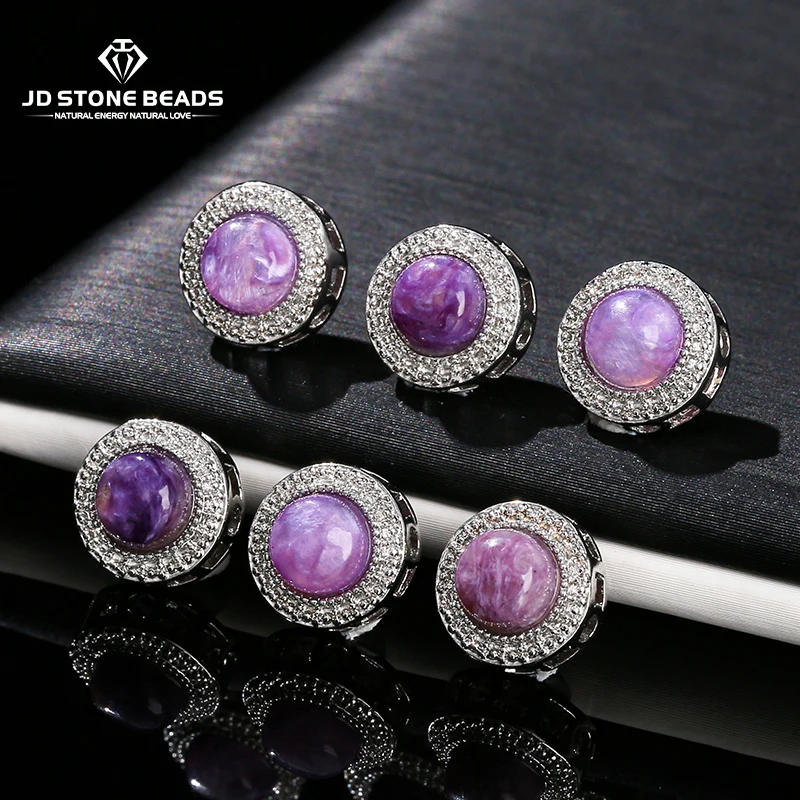 

1 Pc Natural Charoite Stone Round Cabochon Inlaid Magic Box Bead With Hole Pendant For Jewerly Making Diy Necklace Bracelet