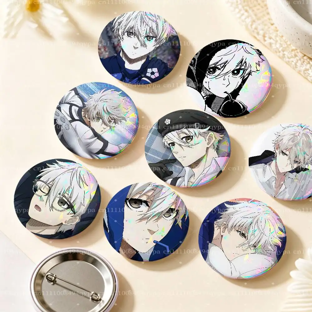 N-Nagi B-Blue Anime Lock Pin Round Circle Shape Metal Button Pin Badge Pinback Decoration Gifts Clothes Decor