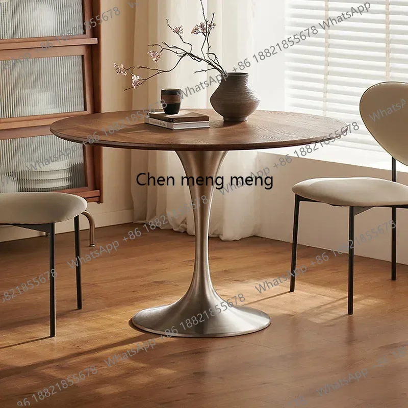 

Nordic Solid Wood Round Table Home Small Apartment Round Dining Table Simple Medieval Style Tulip Retro Designer Dining Table