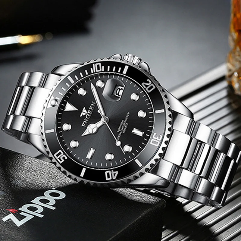 FNGEENS925 Ультратонкие кварцевые мужские часы Роскошный ремешок из нержавеющей стали Водонепроницаемые светящиеся повседневные деловые мужские наручные часы 2025 года