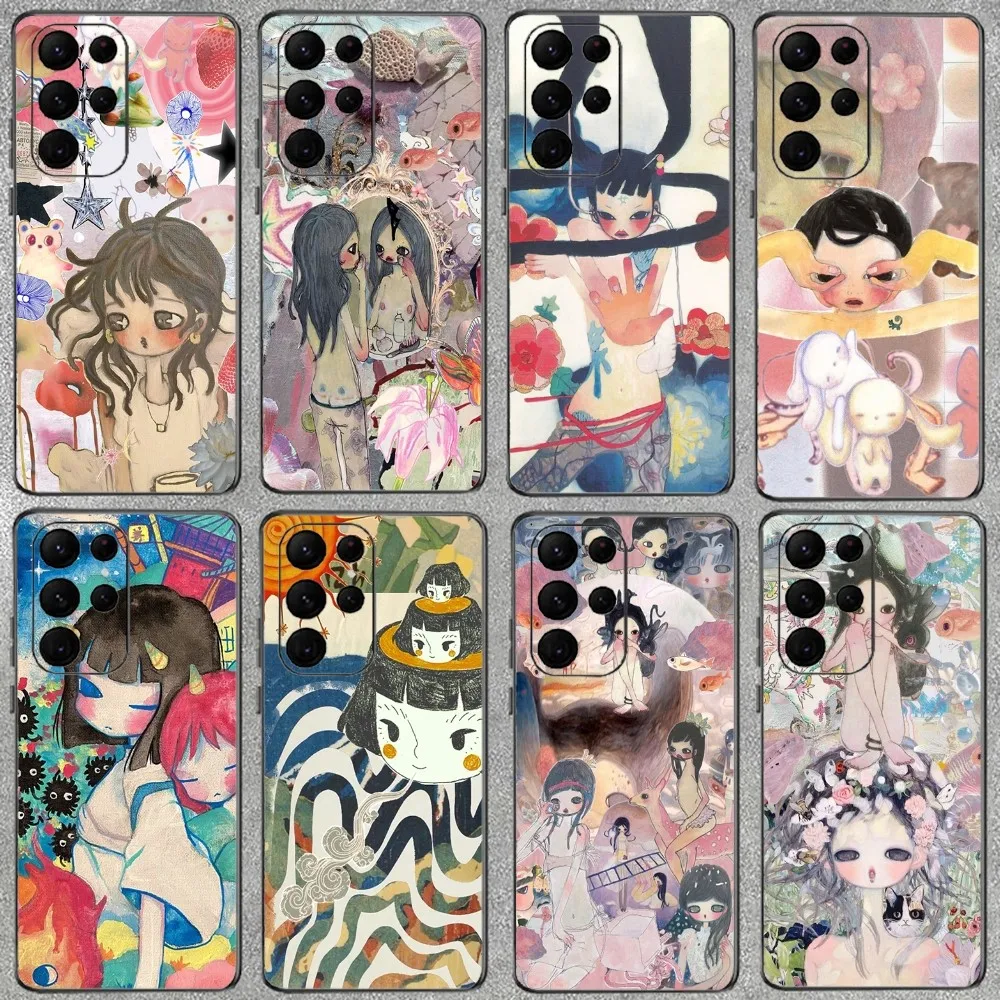 Aya Takano Phone Case For Samsung Galaxy A52 A12 A51 S21 Edge S22ULTRA S23 S20LITE Plus ultra Black Cover