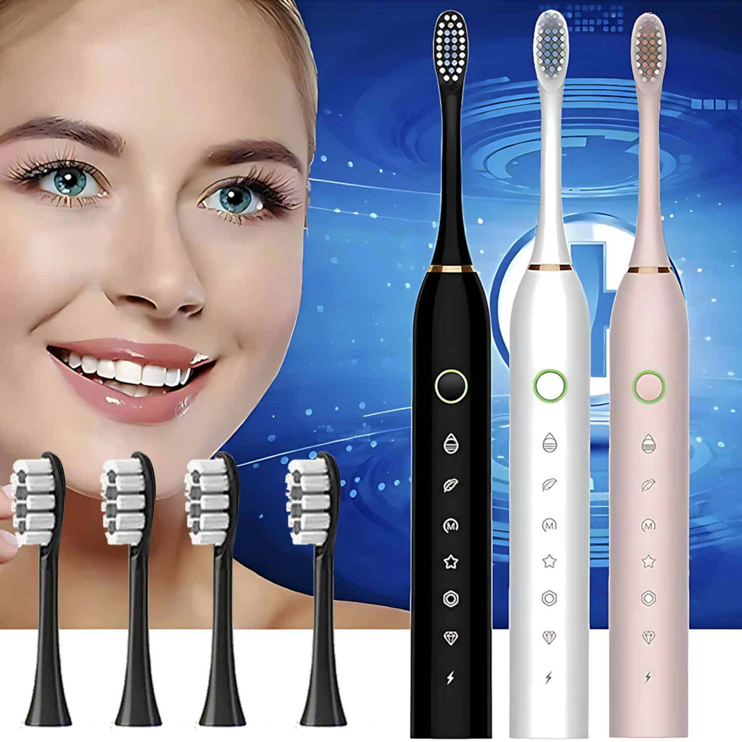 Electric Toothbrush With 6-Speed Modes Timers,4 Brush Heads Soft Toothbrush,Effectively Cleans Teeth & Gums,Adults Tooth Cleaner