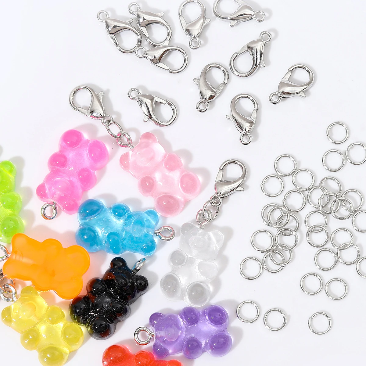 About40Pcs Randomly Mixed Color Mushroom Pendant, Bear Accessories, Lobster Buckle, Single Circle DIY Making Bracelets, Earrings