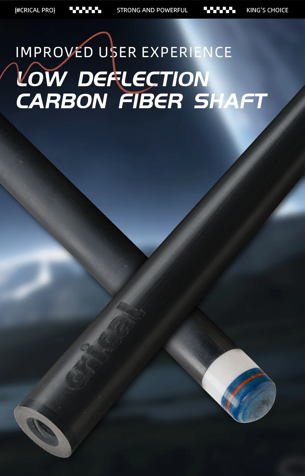 CRICAL Pro Billardqueue aus Carbonfaser, geringe Abweichung, 12,5 mm Saphirspitze, 3/8x8 Stahlverbindung, mattierter Griff, XTC, 58 Zoll, 19-20 Unzen – Detail 5