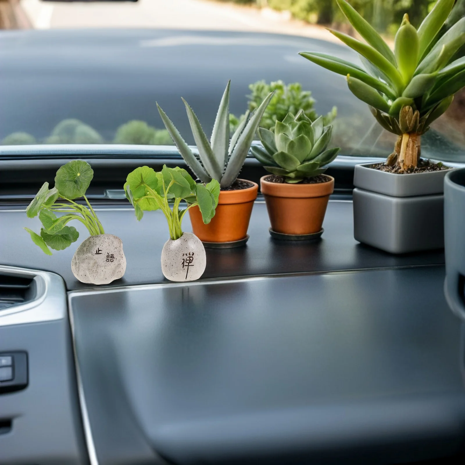 

2pcs Mini Artificial Bonsai Dashboard Decor Simulated Potted Plants For Car Interior Decoration Fake Small Plant Ornament -